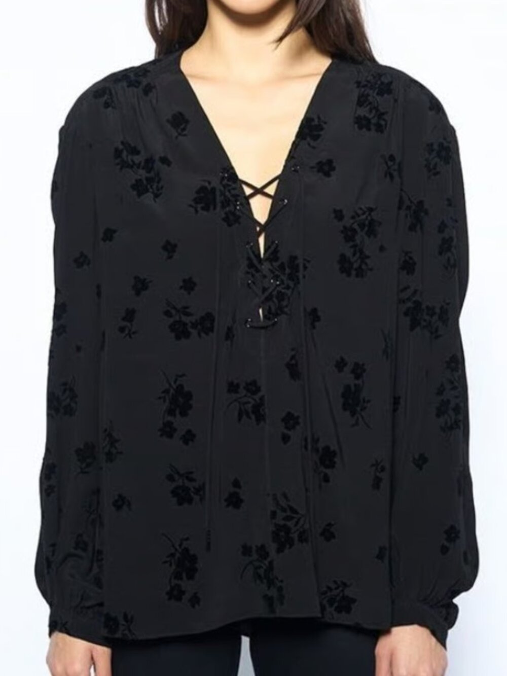 NWT Zadig & Voltaire Tamela Soft Flock Flowers Black Blouse Velvet Floral, SZ S